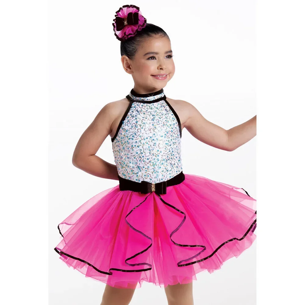 Pre-Owned Dance Costume Weissman 14372 Small Child Hot Pink Jazz Sequin